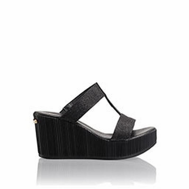 Russell & Bromley Pukka Mid Womens Wedge Sandals Black |ROW6231RH|